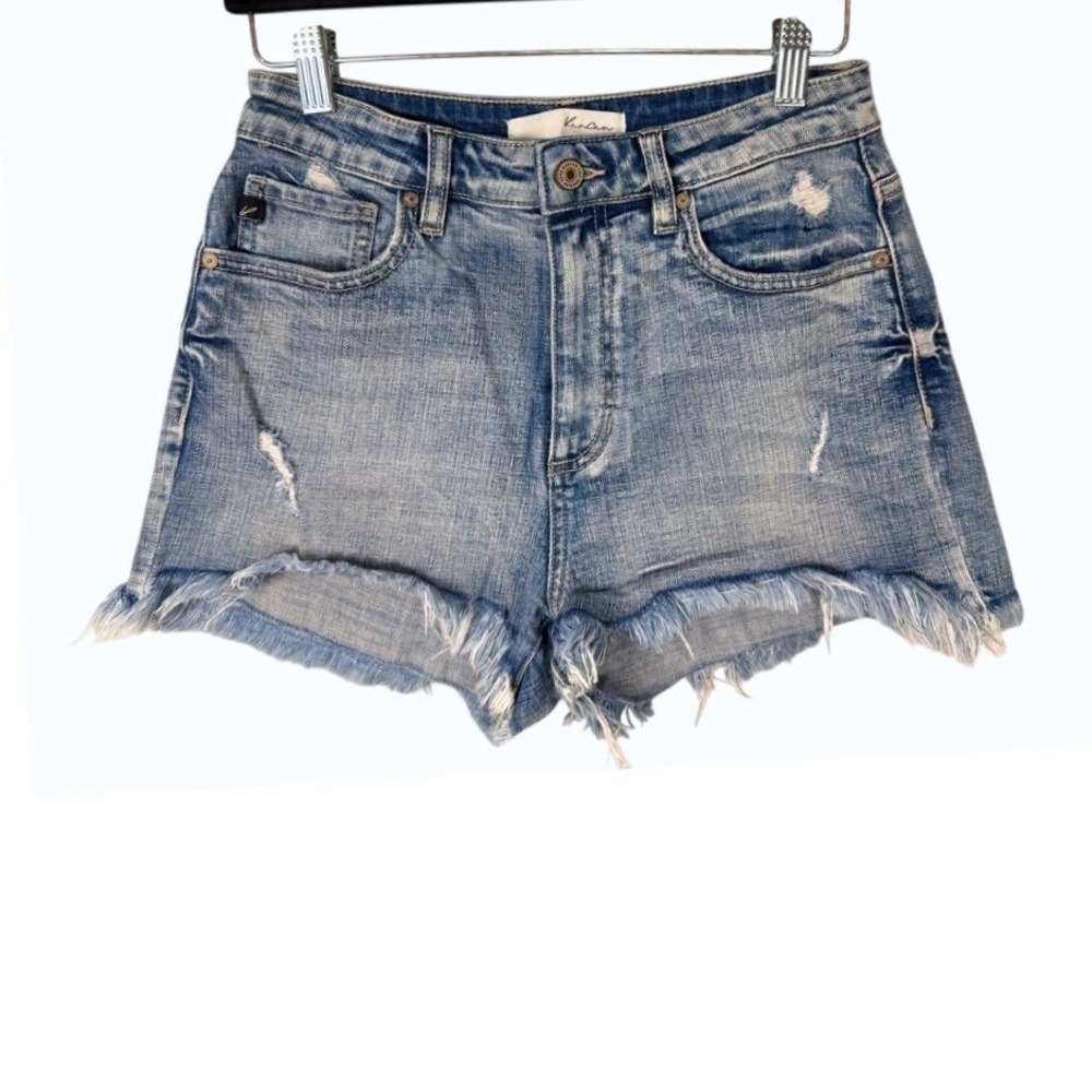 KanCan Distressed Denim High Waisted Shorts Frayed Hem Blue Size 5 26